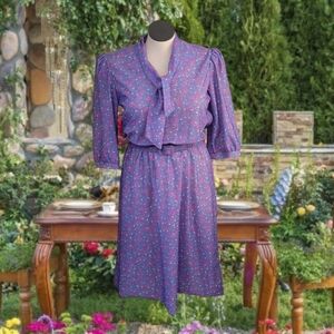Vintage 80s Purple Floral Dress